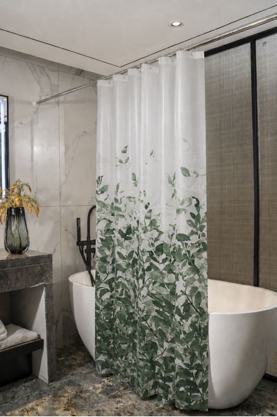 Штора д/ванн SANTREK HOME 180х180 PEVA 60619 с кольцами Зелёные листья (П178)