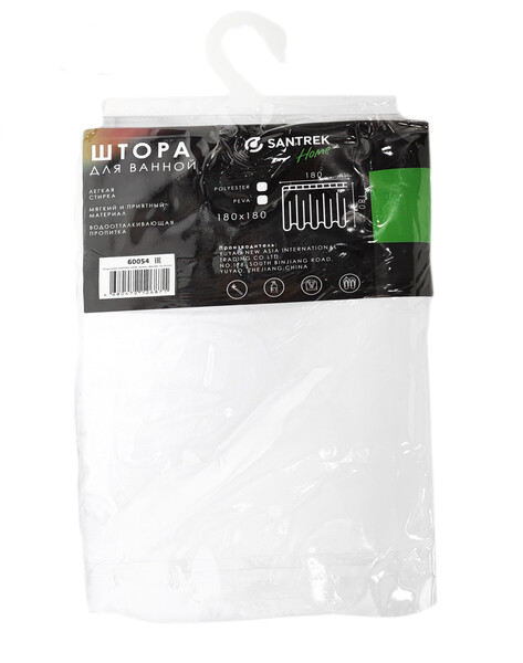 Штора д/ванн SANTREK HOME 180х180 Polyester 60054 с кольцами Белый (П162)