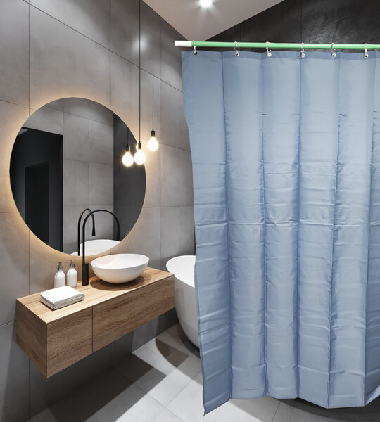 Штора д/ванн SANTREK HOME 180х180 Polyester 60563 с кольцами Синий (П174)
