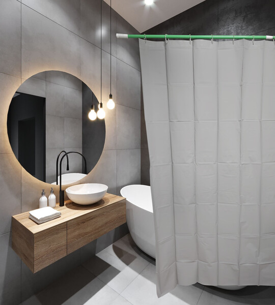 Штора д/ванн SANTREK HOME 180х180 Polyester 60047 с кольцами Серый (П161)