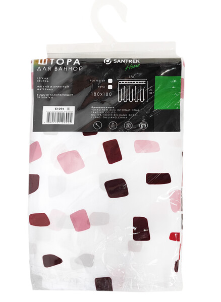 Штора д/ванн SANTREK HOME 180х180 ФОТОПРИНТ Polyester 61094 с кольцами Мозайка (П183)