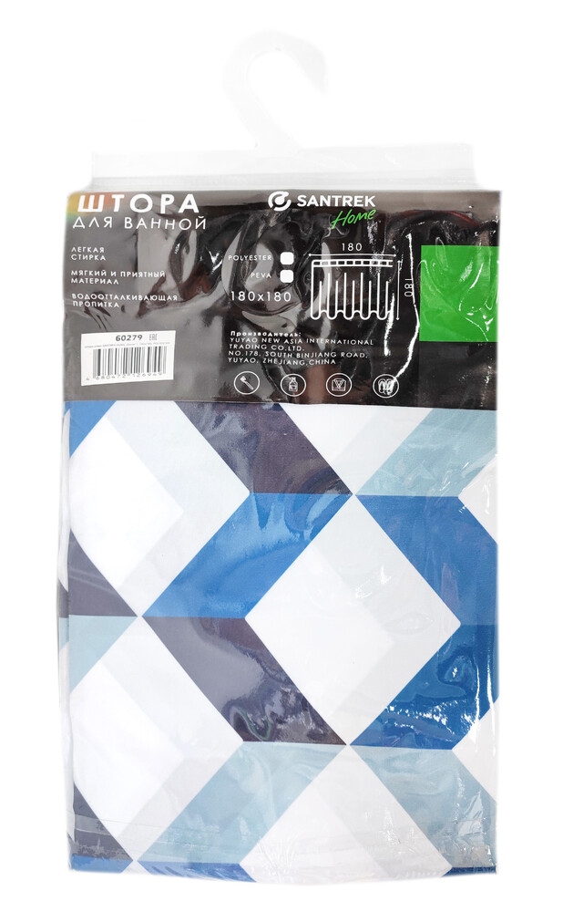 Штора д/ванн SANTREK HOME 180х180 ФОТОПРИНТ Polyester 60279 с кольцами Декор-1 (П169)
