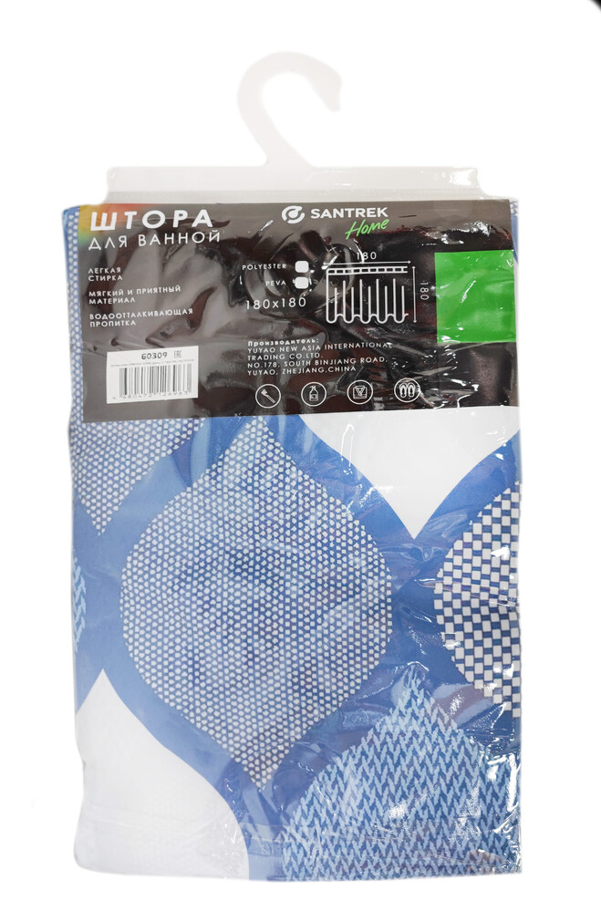Штора д/ванн SANTREK HOME 180х180 ФОТОПРИНТ Polyester 60309 с кольцами  Декор-3 (П171)