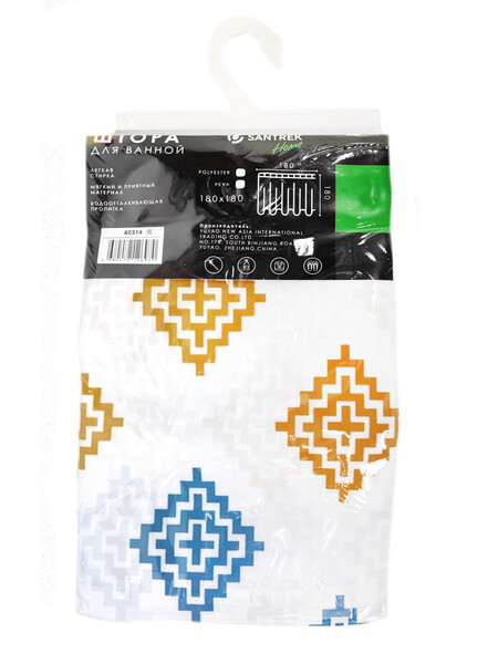 Штора д/ванн SANTREK HOME 180х180 ФОТОПРИНТ Polyester 60314 с кольцами Декор-4 (П172)