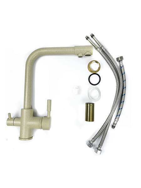 Смеситель Кухня SANTREK AQUA-1001 "PRESTIGE" (SAP-1001)  шар. d-35 с подключением фильтра питьевой воды, Песочный