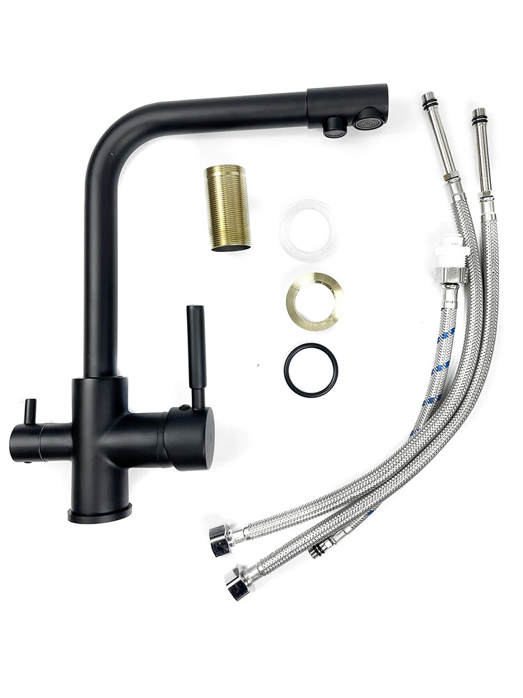 Смеситель Кухня SANTREK AQUA-1002 "PRESTIGE" (SAP-1002)  шар. d-35 с подключением фильтра питьевой воды, Черный