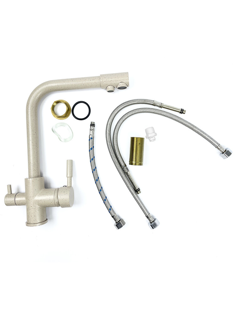 Смеситель Кухня SANTREK AQUA-1003 "PRESTIGE" (SAP-1003)  шар. d-35 с подключением фильтра питьевой воды, Бежевый