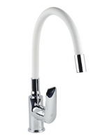 Смеситель Кухня SANTREK AQUA-1010 "PRESTIGE" (SAP-1010)  шар. d-35 с силиконовым изливом, Белый/Хром