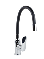 Смеситель Кухня SANTREK AQUA-1011 "PRESTIGE" (SAP-1011)  шар. d-35 с силиконовым изливом, Черный/Хром