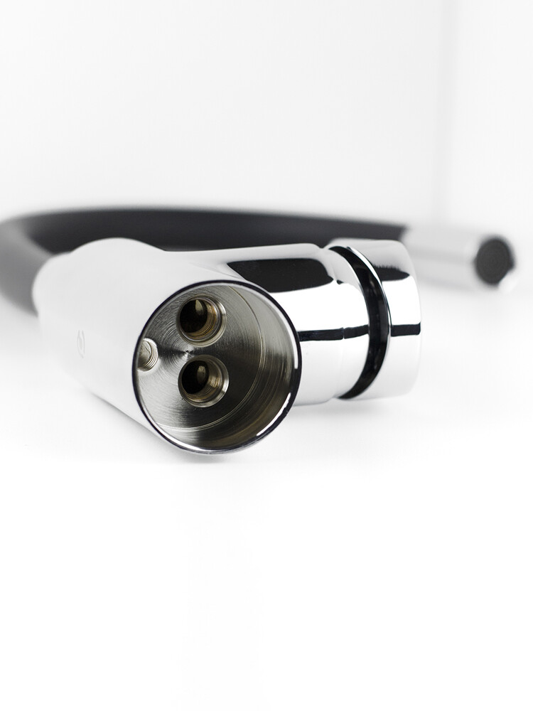 Смеситель Кухня SANTREK AQUA-1011 "PRESTIGE" (SAP-1011)  шар. d-35 с силиконовым изливом, Черный/Хром