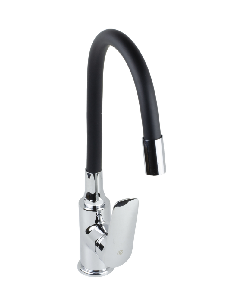 Смеситель Кухня SANTREK AQUA-1011 "PRESTIGE" (SAP-1011)  шар. d-35 с силиконовым изливом, Черный/Хром