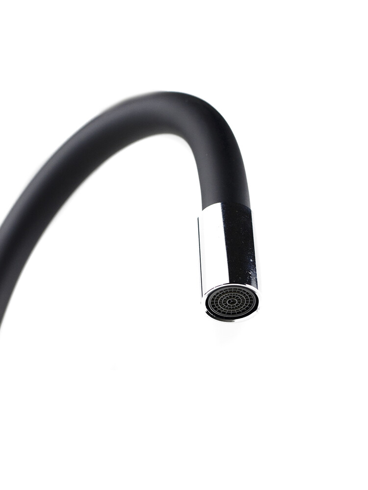 Смеситель Кухня SANTREK AQUA-1011 "PRESTIGE" (SAP-1011)  шар. d-35 с силиконовым изливом, Черный/Хром