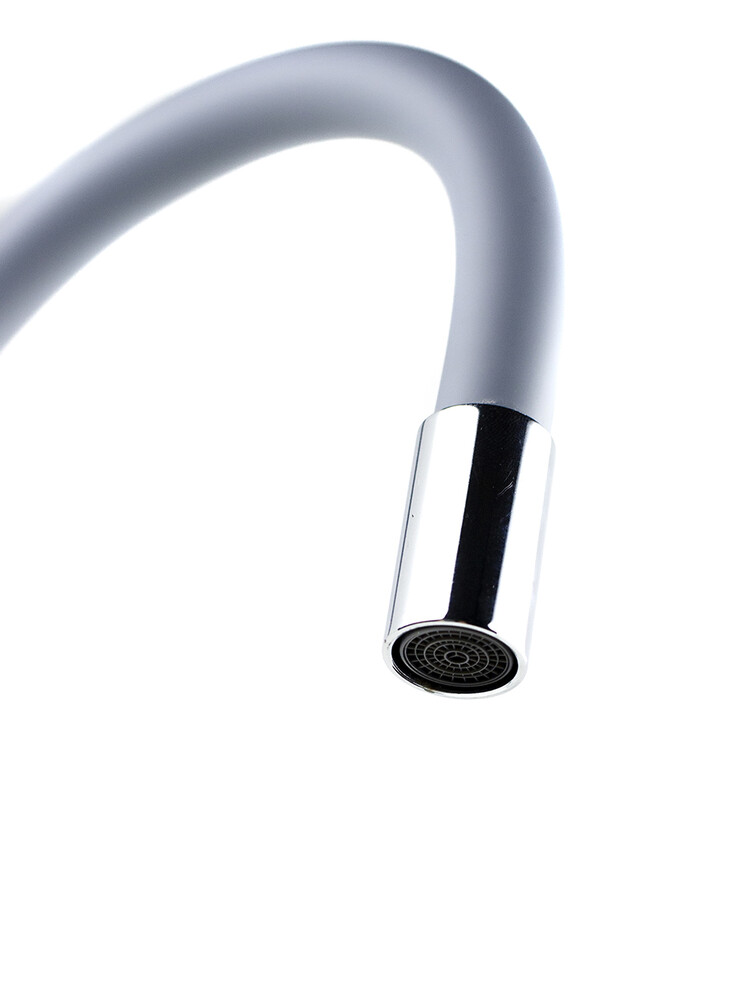 Смеситель Кухня SANTREK AQUA-1012 "PRESTIGE" (SAP-1012)  шар. d-35 с силиконовым изливом, Серый/Хром