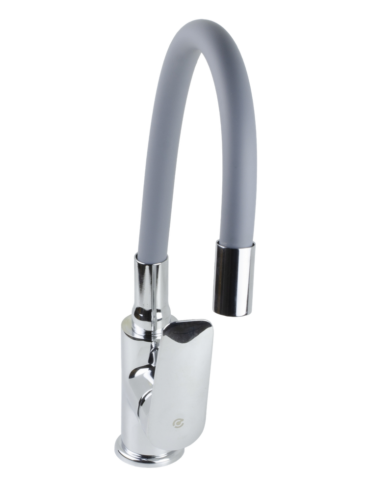 Смеситель Кухня SANTREK AQUA-1012 "PRESTIGE" (SAP-1012)  шар. d-35 с силиконовым изливом, Серый/Хром