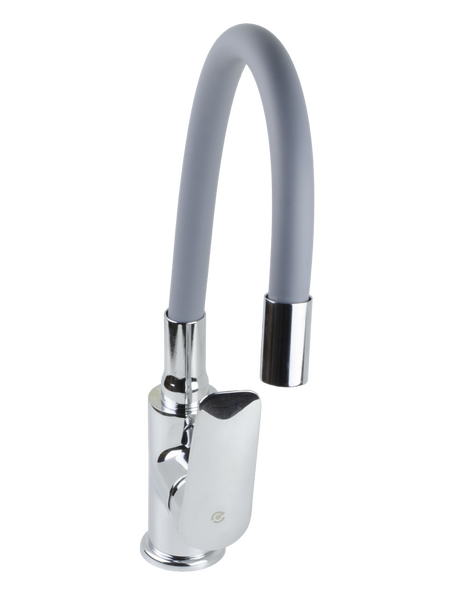 Смеситель Кухня SANTREK AQUA-1012 "PRESTIGE" (SAP-1012)  шар. d-35 с силиконовым изливом, Серый/Хром