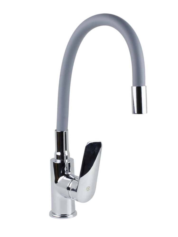 Смеситель Кухня SANTREK AQUA-1012 "PRESTIGE" (SAP-1012)  шар. d-35 с силиконовым изливом, Серый/Хром