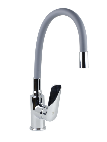 Смеситель Кухня SANTREK AQUA-1012 "PRESTIGE" (SAP-1012)  шар. d-35 с силиконовым изливом, Серый/Хром