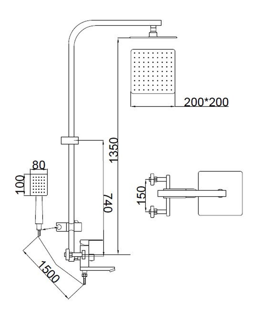 Душевая система SANTREK AQUA-990 INOX  шар. d-35 нерж, с верхним душем и смесителем