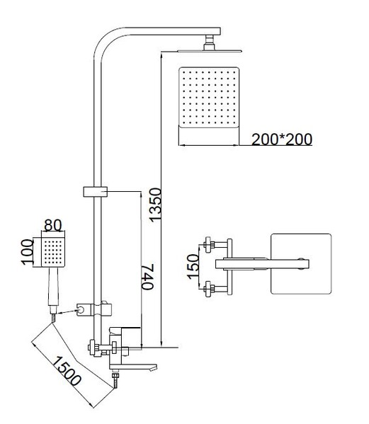 Душевая система SANTREK AQUA-990 INOX  шар. d-35 нерж, с верхним душем и смесителем