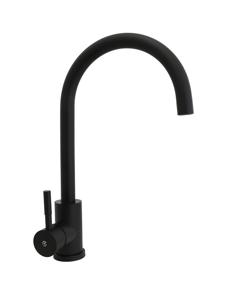 Смеситель Кухня SANTREK AQUA-805 "INOX" шар d-35 нерж. на гайке (черный)