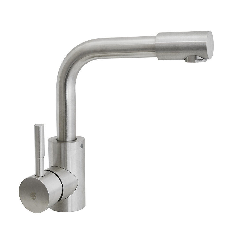 Смеситель Кухня SANTREK AQUA-960 "INOX"  шар. d-35 нерж,низкий Г-образный излив