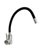 Смеситель Кухня SANTREK AQUA-810 "INOX" шар d-35 нерж. с гибким силиконовым изливом (черный)