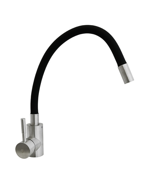 Смеситель Кухня SANTREK AQUA-810 "INOX" шар d-35 нерж. с гибким силиконовым изливом (черный)