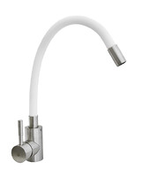 Смеситель Кухня SANTREK AQUA-815 "INOX" шар d-35 нерж. с гибким силиконовым изливом (белый)