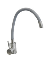 Смеситель Кухня SANTREK AQUA-820 "INOX" шар d-35 нерж. с гибким силиконовым изливом (серый)