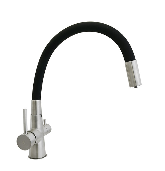 Смеситель Кухня SANTREK AQUA-825  "INOX" шар d-35 нерж. с подключением фильтра питьевой воды (черный)