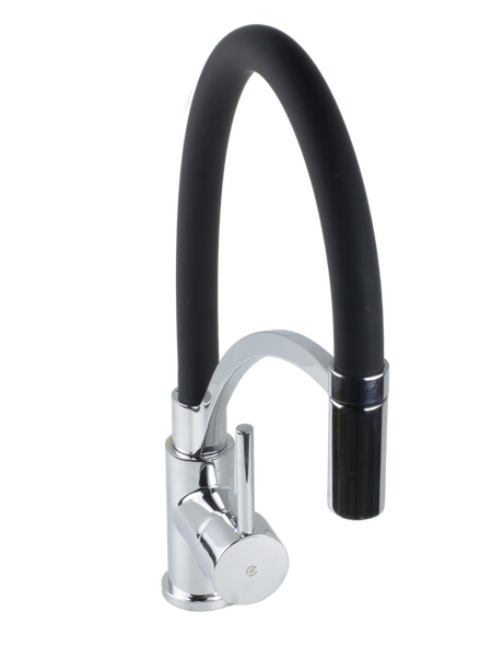 Смеситель Кухня SANTREK AQUA-1030 "PRESTIGE" (SAP-1030)  шар. d-35 с гибким силиконовым изливом, Черный/Хром