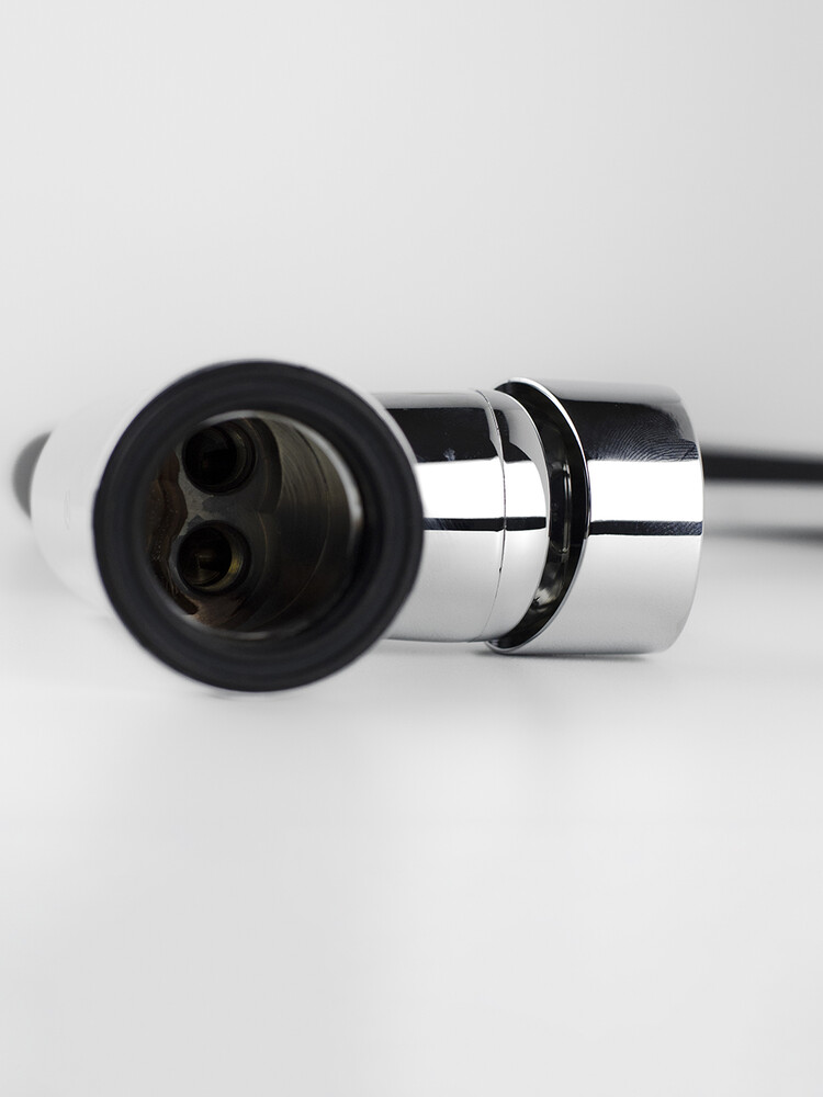 Смеситель Кухня SANTREK AQUA-1030 "PRESTIGE" (SAP-1030)  шар. d-35 с гибким силиконовым изливом, Черный/Хром