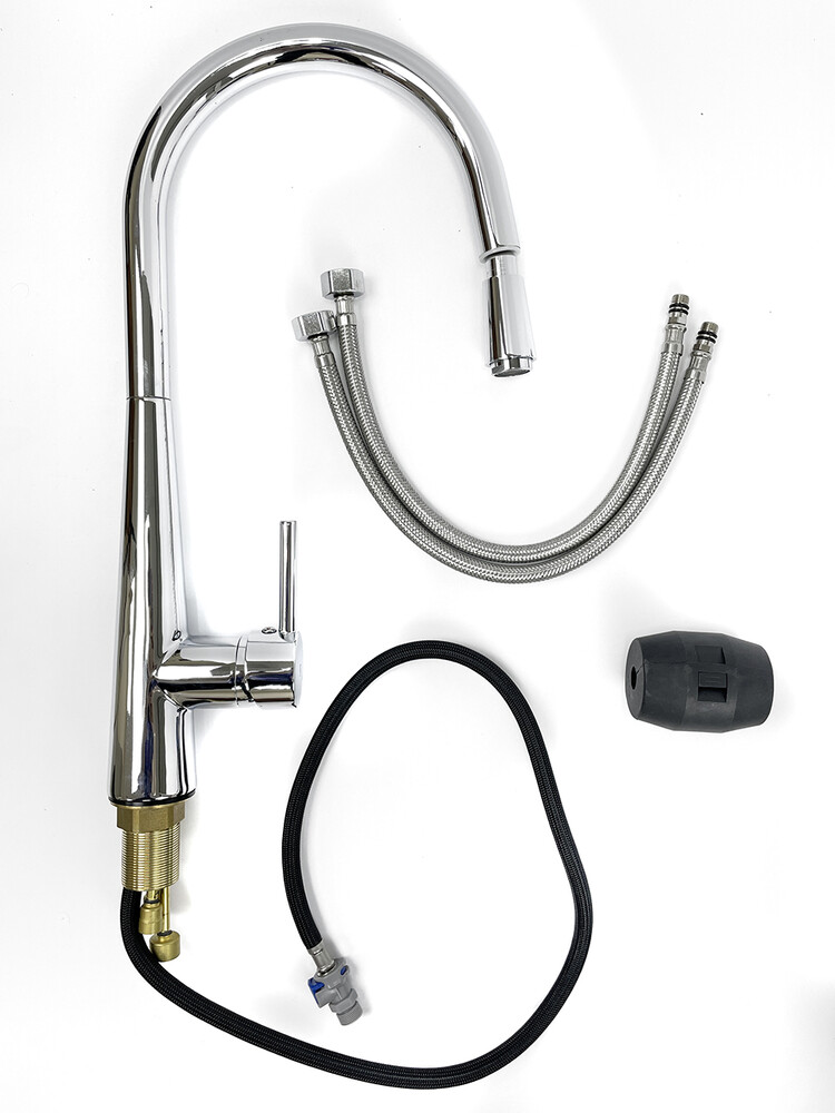 Смеситель Кухня SANTREK AQUA-1040 "PRESTIGE" (SAP-1040)  шар. d-35 с выдвижным изливом (хром)