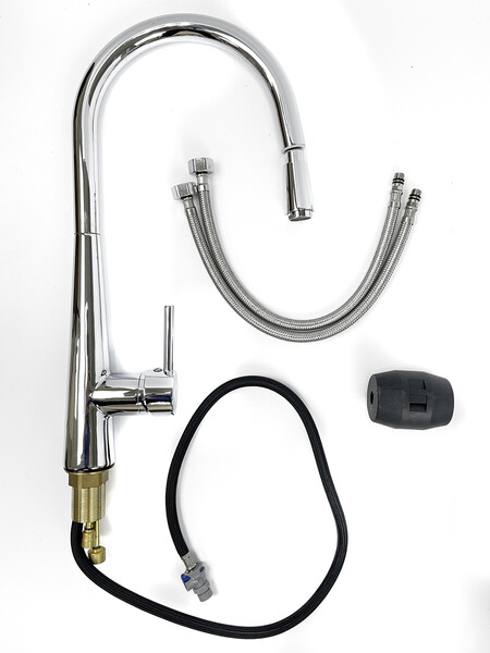 Смеситель Кухня SANTREK AQUA-1040 "PRESTIGE" (SAP-1040)  шар. d-35 с выдвижным изливом (хром)