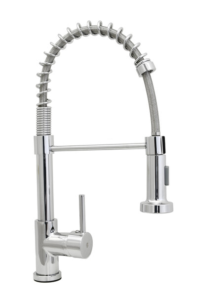 Смеситель Кухня SANTREK AQUA-845 "INOX" (SAP-845) шар d-35 нерж. с гибким изливом (хром)