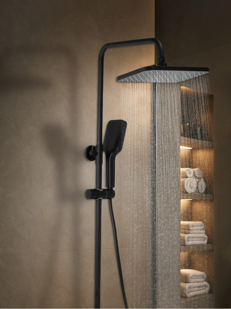 Душевая система SANTREK AQUA-1210 "PRESTIGE" (SAP-1210)  шар. d-35 с верхним душем и смесителем (черный)