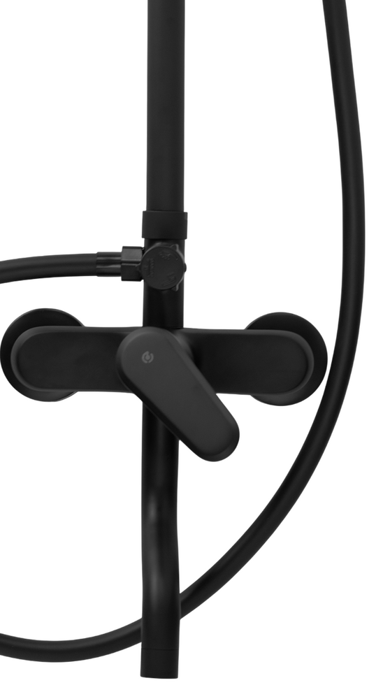 Душевая система SANTREK AQUA-1210 "PRESTIGE" (SAP-1210)  шар. d-35 с верхним душем и смесителем (черный)