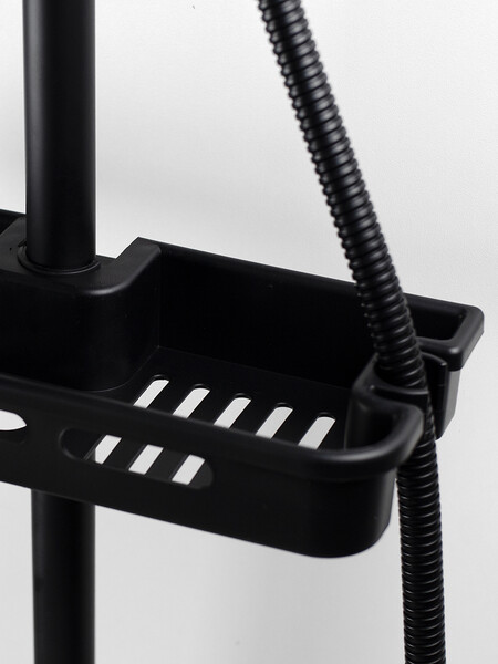  Душевая система SANTREK AQUA-1215 "PRESTIGE" (SAP-1215)  шар. d-35 с верхним душем, смесителем, гигиен лейкой и полочкой (черный)   СНИЖЕНА ЦЕНА !!!