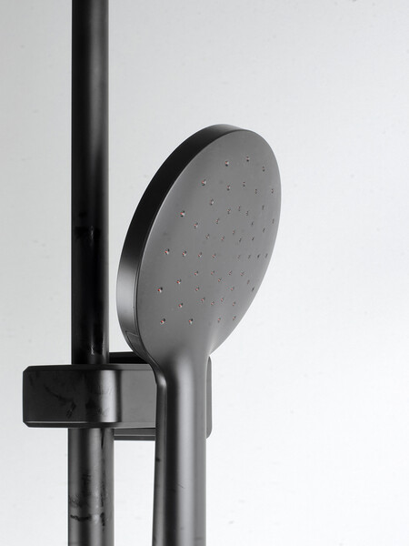  Душевая система SANTREK AQUA-1215 "PRESTIGE" (SAP-1215)  шар. d-35 с верхним душем, смесителем, гигиен лейкой и полочкой (черный)   СНИЖЕНА ЦЕНА !!!