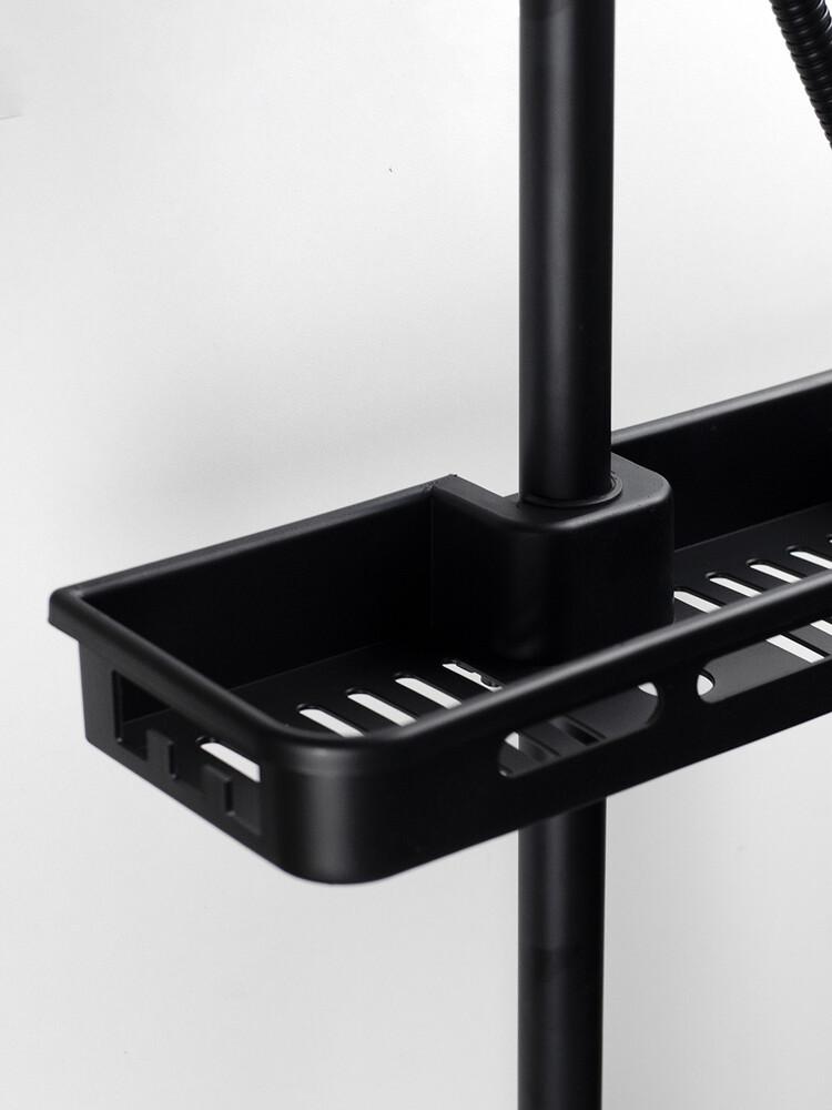  Душевая система SANTREK AQUA-1215 "PRESTIGE" (SAP-1215)  шар. d-35 с верхним душем, смесителем, гигиен лейкой и полочкой (черный)   СНИЖЕНА ЦЕНА !!!