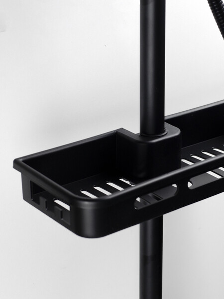  Душевая система SANTREK AQUA-1215 "PRESTIGE" (SAP-1215)  шар. d-35 с верхним душем, смесителем, гигиен лейкой и полочкой (черный)   СНИЖЕНА ЦЕНА !!!