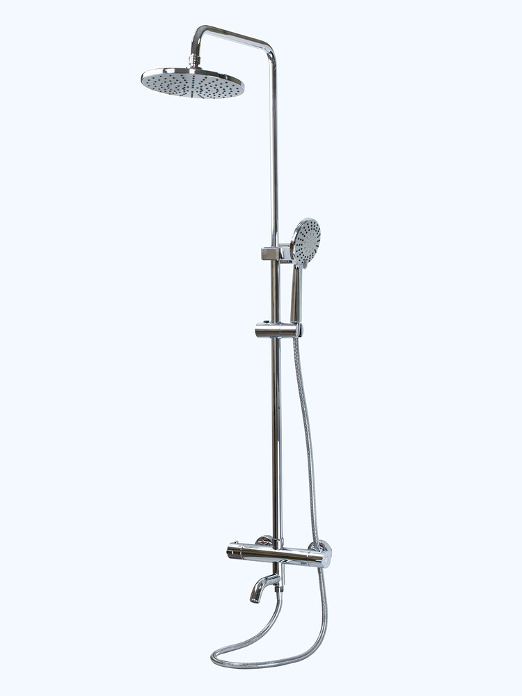 Душевая система SANTREK AQUA-1220 "PRESTIGE" (SAP-1220)  термостатическая, с верхним душем и смесителем (хром) переключение на душ поворотом излива