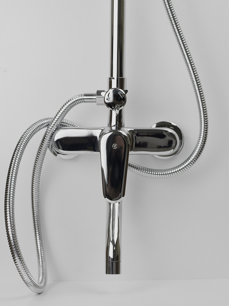 Душевая система SANTREK AQUA-1225 "PRESTIGE" (SAP-1225)  шар. d-35 с верхним душем и смесителем (хром)