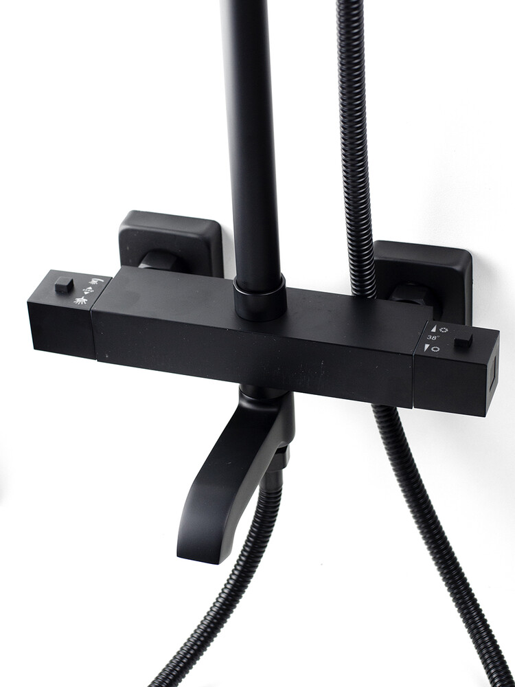 Душевая система SANTREK AQUA-1230 "PRESTIGE" (SAP-1230)  термостатическая, с верхним душем и смесителем (черный)