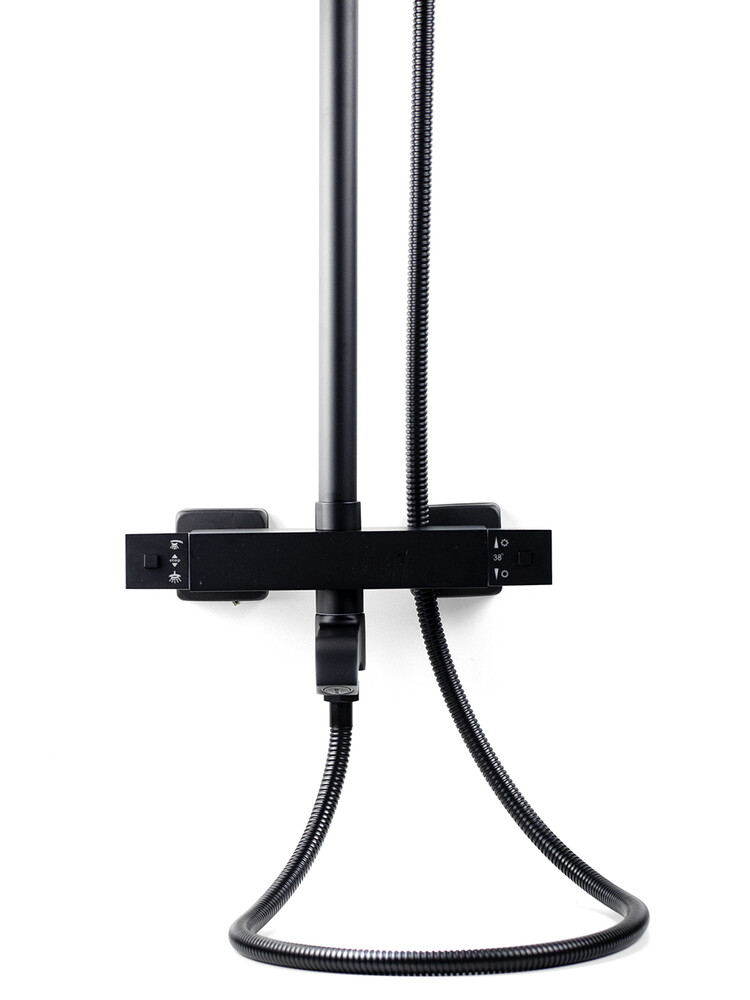 Душевая система SANTREK AQUA-1230 "PRESTIGE" (SAP-1230)  термостатическая, с верхним душем и смесителем (черный)