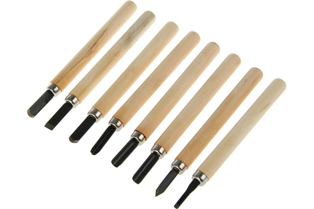 Набор резцов по дереву ЛОМ, деревянная рукоятка, 8 шт. 2303623