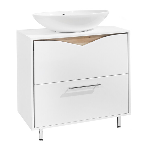 Подстолье SANTREK HOME "Визави-80" 2 ниж.ящ. (бел.глянец/дуб бунратти) под накладной умывальник 800*800*445 *