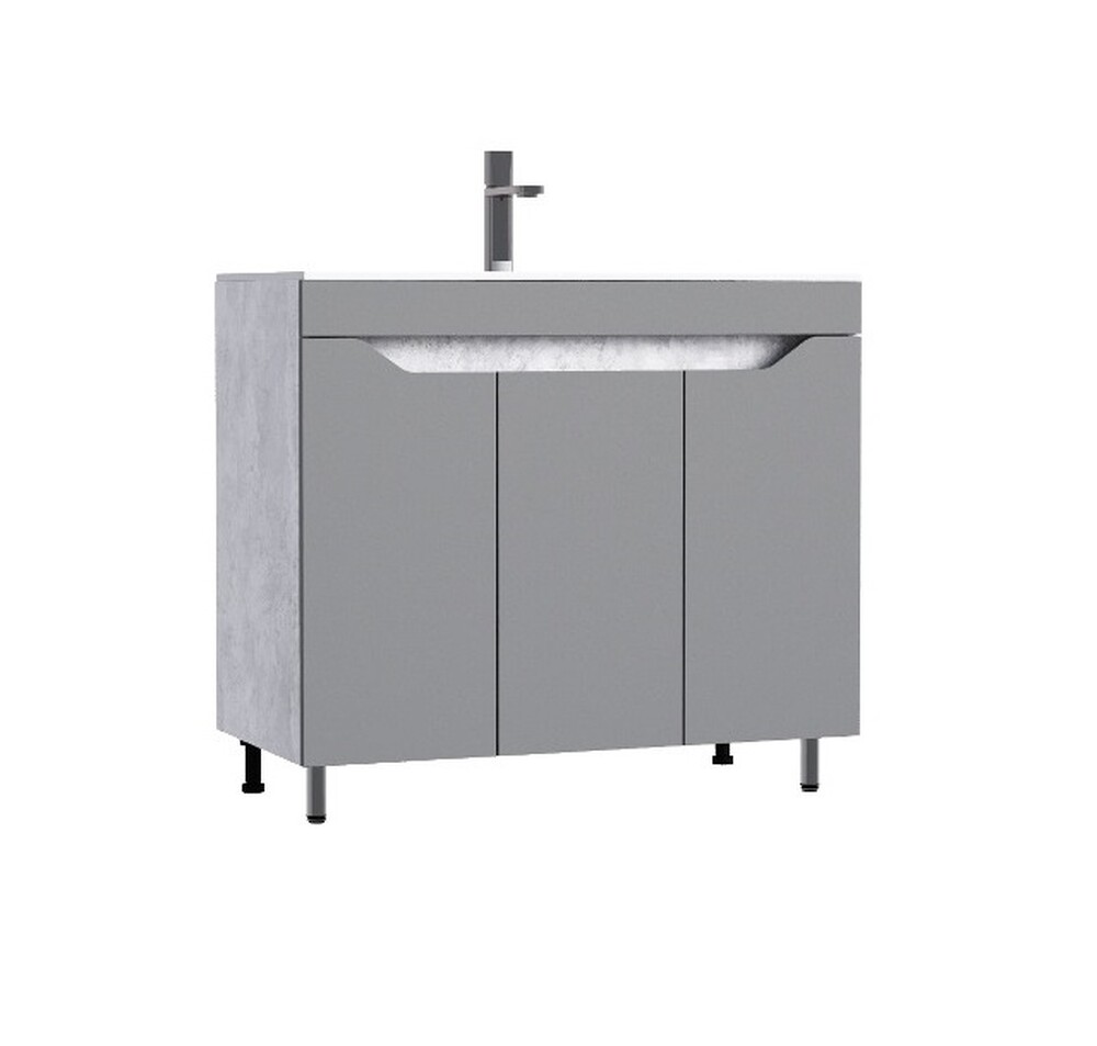 Подстолье SANTREK HOME "Фанта-90" (Серый софт/Цемент светлый) 3 двери под умывальник "Paola Elegante 90" 895х800х450