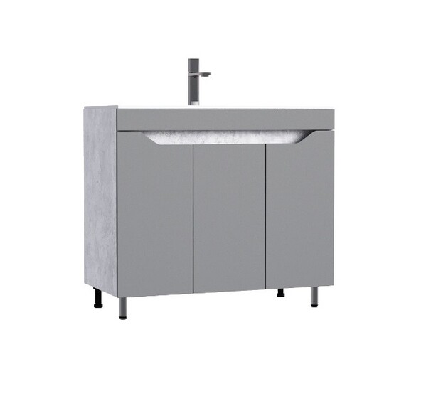 Подстолье SANTREK HOME "Фанта-90" (Серый софт/Цемент светлый) 3 двери под умывальник "Paola Elegante 90" 895х800х450