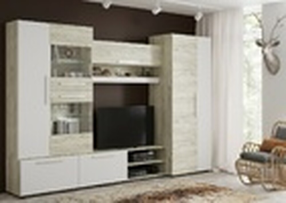 САФАРИ Стенка Корпус -Дуб Крафт белый  Фасад МДФ - матовая Белый Софт (7 мест) ОЕ433 КАТЕГОРИЯ А